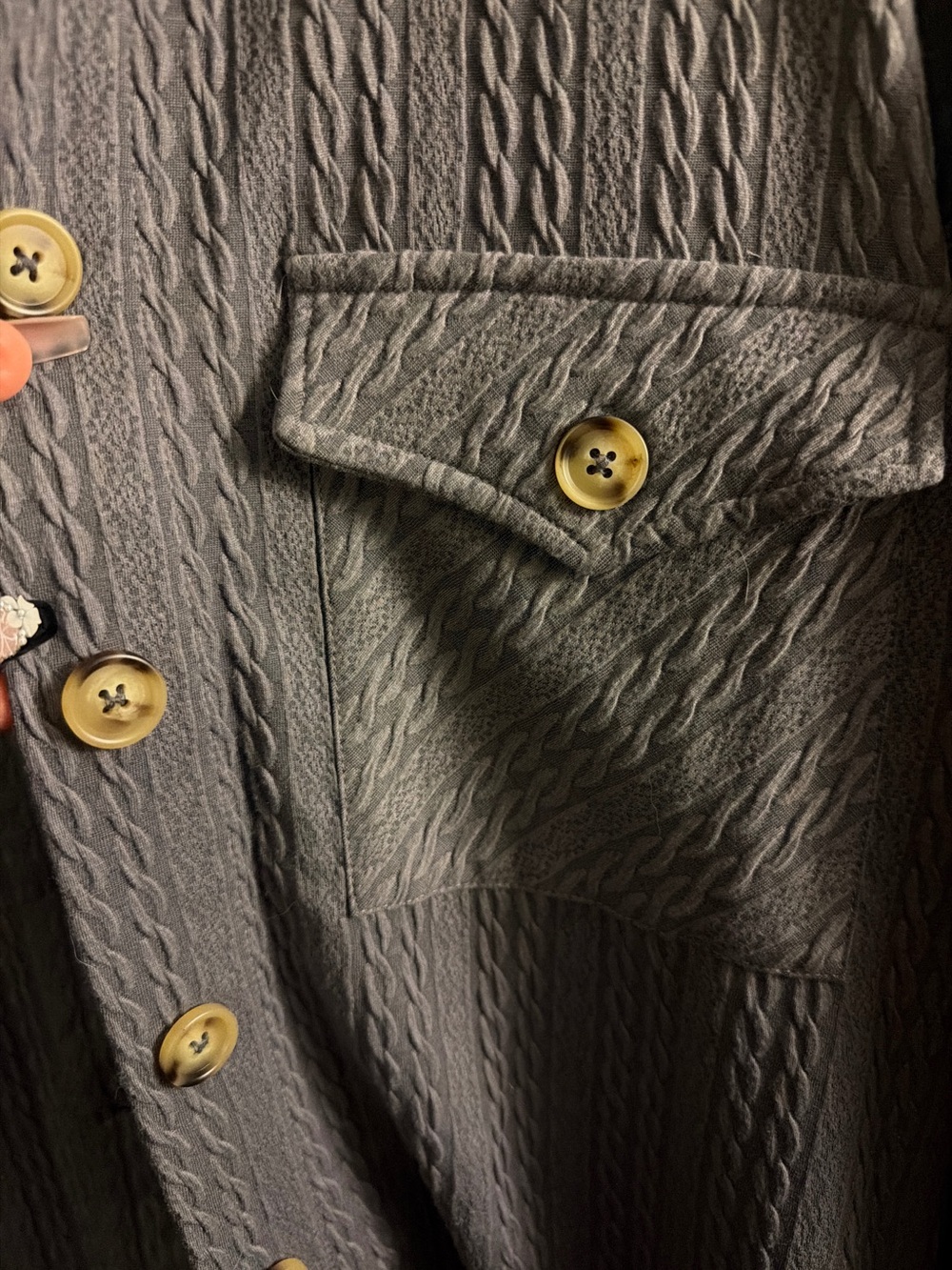 Oversized Textured Button-Front Jean Jacket - Gray - Picture 4 of 6